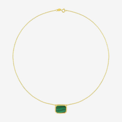 Womens Genuine Green Malachite 18K Gold Over Silver Pendant Necklace