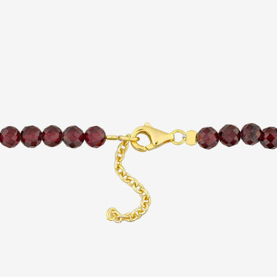 Genuine Red Garnet 18K Gold Over Silver Beaded Bracelet