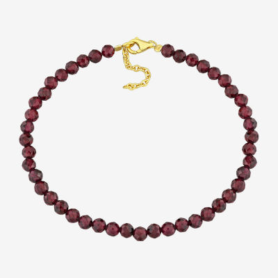 Genuine Red Garnet 18K Gold Over Silver Beaded Bracelet