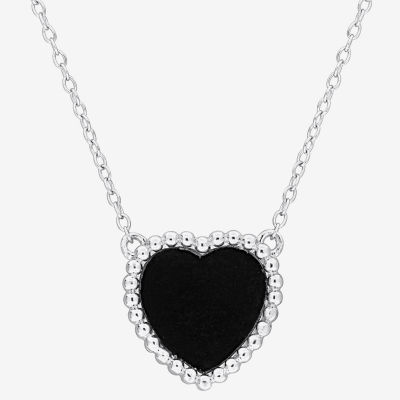 Womens Genuine Gemstone Sterling Silver Heart Pendant Necklace