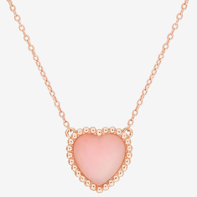 Womens Genuine Pink Opal 18K Rose Gold Over Silver Heart Pendant Necklace