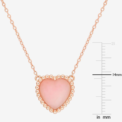 Womens Genuine Pink Opal 18K Rose Gold Over Silver Heart Pendant Necklace