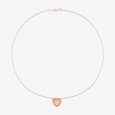 Womens Genuine Pink Opal 18K Rose Gold Over Silver Heart Pendant Necklace