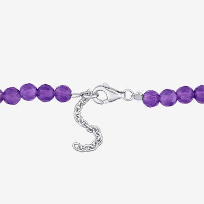 Genuine Purple Amethyst Sterling Silver Beaded Bracelet