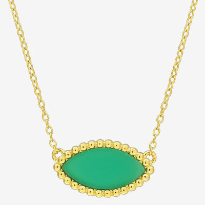 Womens Genuine Green Chalcedony 18K Gold Over Silver Marquise Pendant Necklace