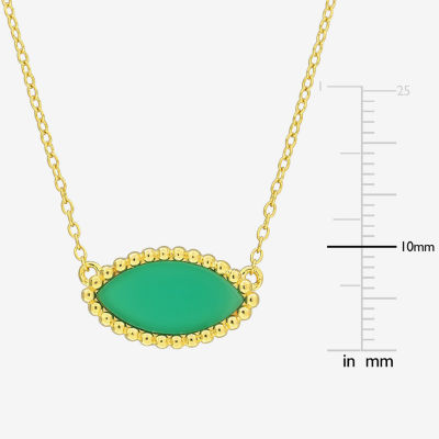 Womens Genuine Green Chalcedony 18K Gold Over Silver Marquise Pendant Necklace