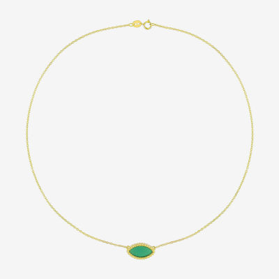 Womens Genuine Green Chalcedony 18K Gold Over Silver Marquise Pendant Necklace