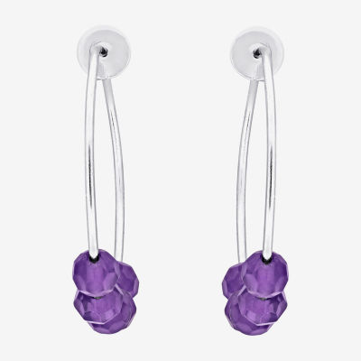 Genuine Purple Amethyst Sterling Silver 4.4mm Hoop Earrings