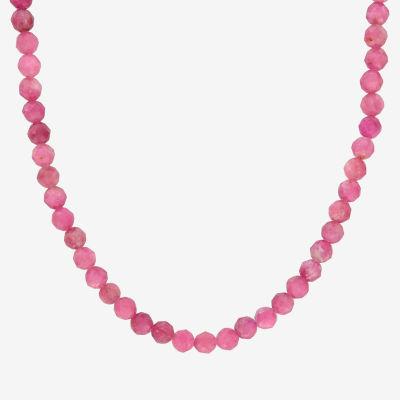 Womens Genuine Pink Tourmaline 18K Rose Gold Over Silver Beaded Necklace