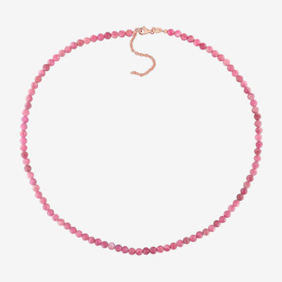 Womens Genuine Pink Tourmaline 18K Rose Gold Over Silver Beaded Necklace