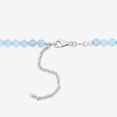 Womens Genuine Blue Aquamarine Sterling Silver Beaded Necklace