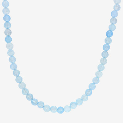 Womens Genuine Blue Aquamarine Sterling Silver Beaded Necklace