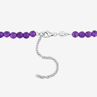 Womens Genuine Purple Amethyst Sterling Silver Beaded Necklace