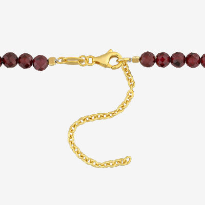 Womens Genuine Red Garnet 18K Gold Over Silver Beaded Necklace