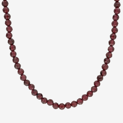 Womens Genuine Red Garnet 18K Gold Over Silver Beaded Necklace