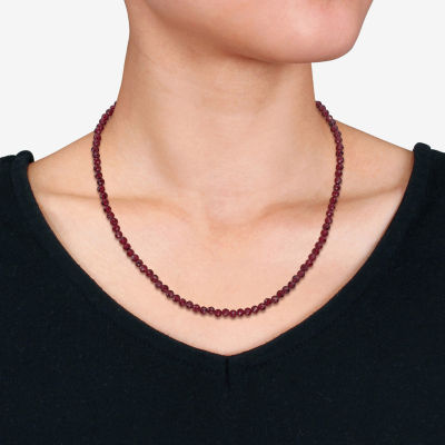 Womens Genuine Red Garnet 18K Gold Over Silver Beaded Necklace