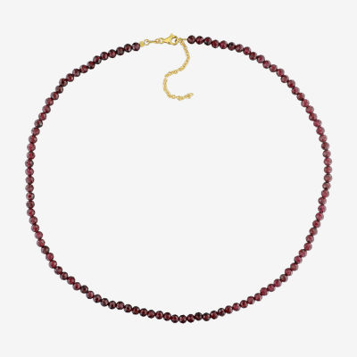 Womens Genuine Red Garnet 18K Gold Over Silver Beaded Necklace