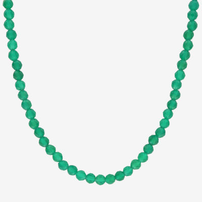 Womens Genuine Green Onyx 18K Gold Over Silver Beaded Necklace