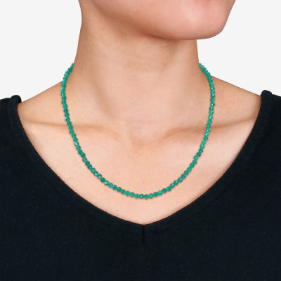 Womens Genuine Green Onyx 18K Gold Over Silver Beaded Necklace