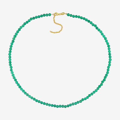 Womens Genuine Green Onyx 18K Gold Over Silver Beaded Necklace