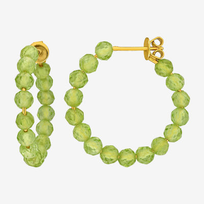 Genuine Green Peridot 18K Gold Over Silver 4.4mm Hoop Earrings