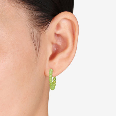 Genuine Green Peridot 18K Gold Over Silver 4.4mm Hoop Earrings