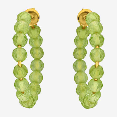 Genuine Green Peridot 18K Gold Over Silver 4.4mm Hoop Earrings