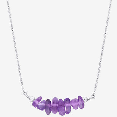 Womens Purple Amethyst Sterling Silver 17 Inch Beaded Necklace