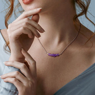 Womens Purple Amethyst Sterling Silver 17 Inch Beaded Necklace