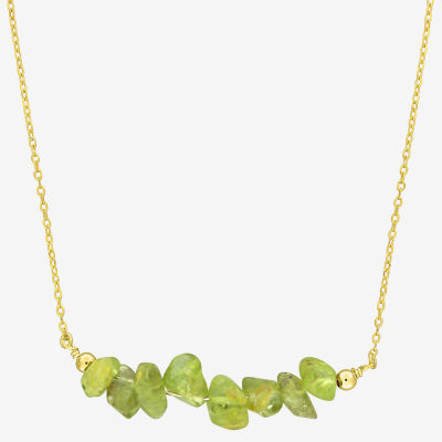 Womens Genuine Green Peridot 18K Gold Over Silver Beaded Necklace