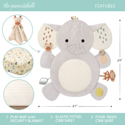 The Peanutshell Elephant Play Mat & Security Blanket 4-pc. Crib Bedding Set