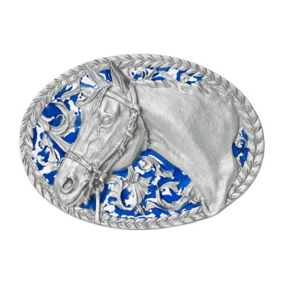 Western Express Horsehead And Filigree Buckle With Enamel Finish Mens Belt