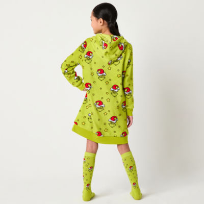 Girls Dr. Seuss Grinch Fleece Long Sleeve Hooded Nightshirt