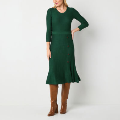 Studio 1 Womens 3/4 Sleeve Sweater Dress