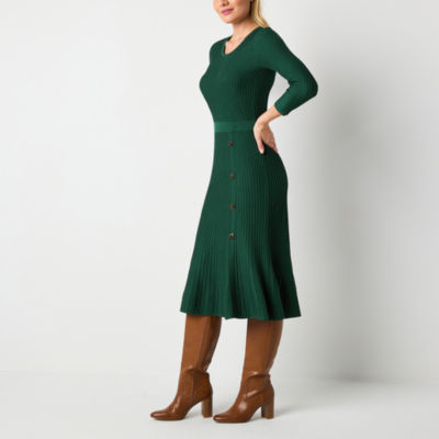 Studio 1 Womens 3/4 Sleeve Sweater Dress