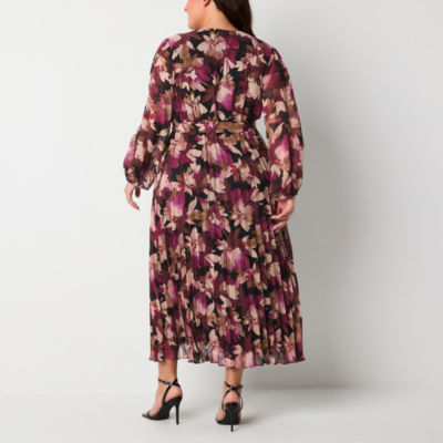 Studio 1 Womens Long Sleeve Floral Maxi Dress Plus