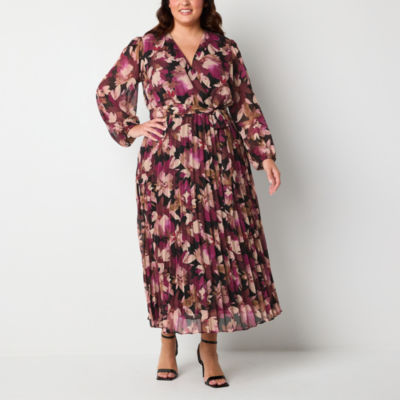 Studio 1 Womens Plus Long Sleeve Floral Maxi Dress