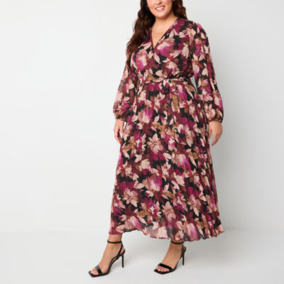 Studio 1 Womens Plus Long Sleeve Floral Maxi Dress