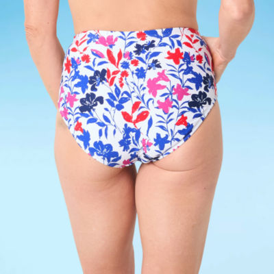 Liz Claiborne Womens Comfort Waistband Floral Brief Bikini Swimsuit Bottom