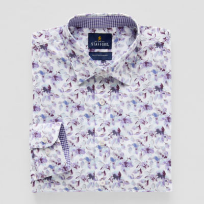 Stafford Water Color Floral Print Mens Regular Fit Long Sleeve Dress Shirt