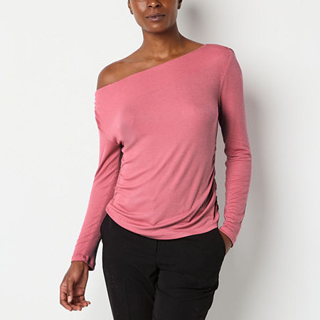 Worthington Womens Asymmetrical Neck Long Sleeve Blouse, X-large, Pink