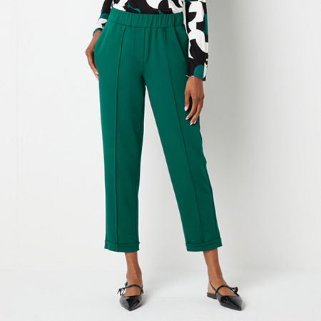 Liz Claiborne Womens Mid Rise Slim Pull-On Pants, Large, Green