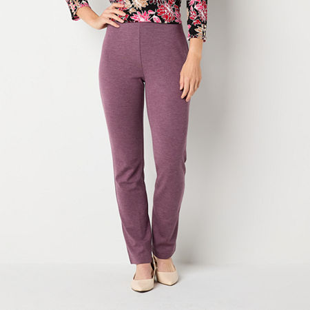 Liz Claiborne Alexis Ponte Womens Mid Rise Straight Pull-On Pants, Petite X-large, Purple