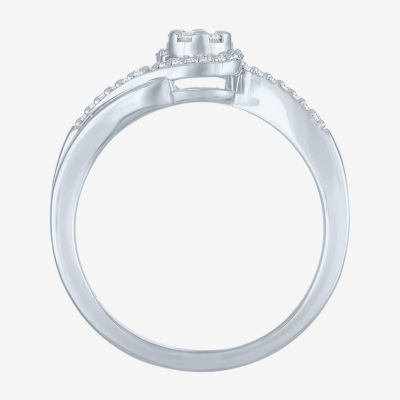 Womens 1/6 CT. T.W. Lab Grown White Diamond Sterling Silver Crossover Engagement Ring