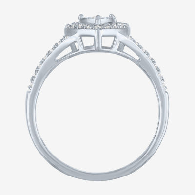 Womens 1/4 CT. T.W. Lab Grown White Diamond Sterling Silver Crossover Engagement Ring