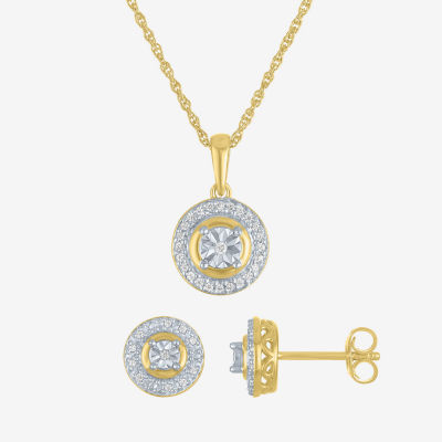 (G-H, Si2-I1) Womens 1/7 CT. T.W. Lab Grown White Diamond 14K Gold Over Silver Round 2-pc. Jewelry Set