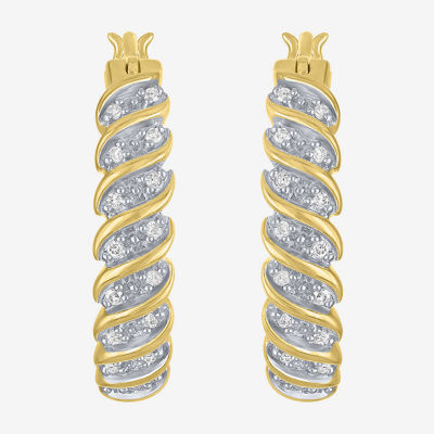 1/10 CT. T.W. Diamond Hoop Earrings in Sterling Silver or 14K Gold Over Silver