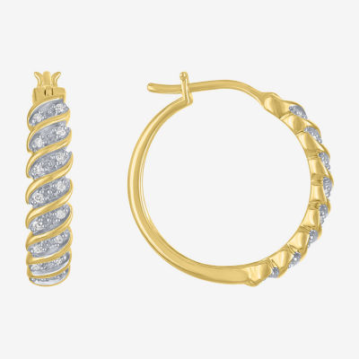 1/10 CT. T.W. Diamond Hoop Earrings in Sterling Silver or 14K Gold Over Silver