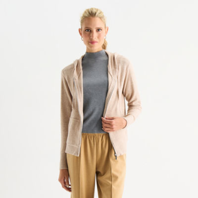 Stylus Womens Hooded Long Sleeve Zip Front Sweater