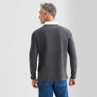 St. John's Bay French Terry Rugby Mens Classic Fit Long Sleeve Polo Shirt